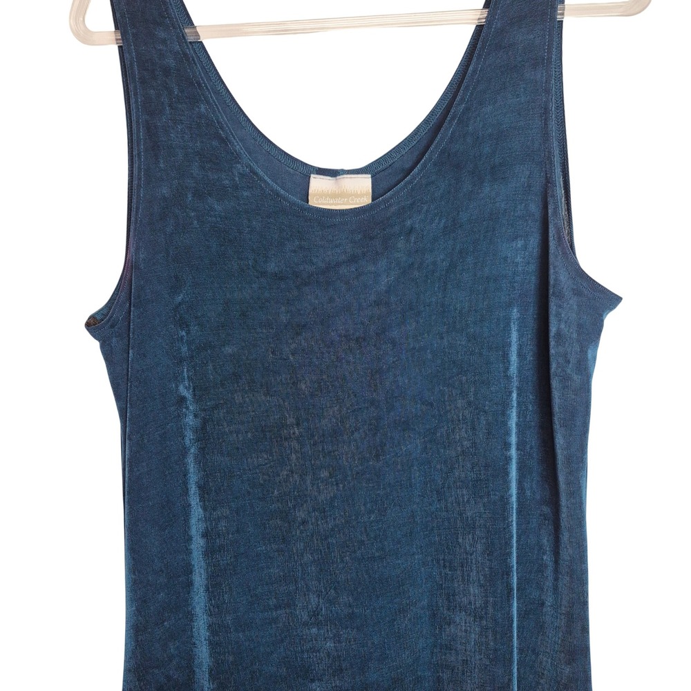 Coldwater Creek Medium Blue Teal Slinky Maxi Dress Sleeveless Scoop Neck Travel
